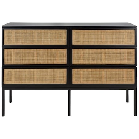 Safavieh Zadie 6 Drawer Rattan Dresser, Black DRS5003D-2BX